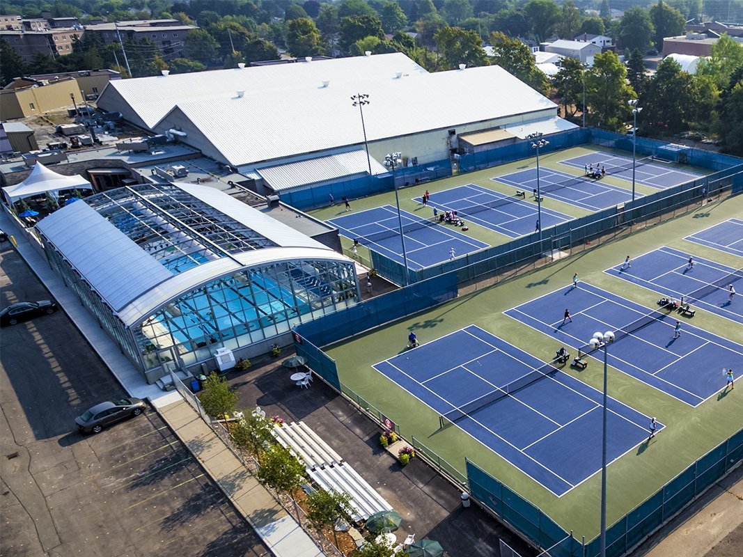 OpenAire's retractable roof over the pool at the Ontario Racquet Club in Mississauga, Ontario.