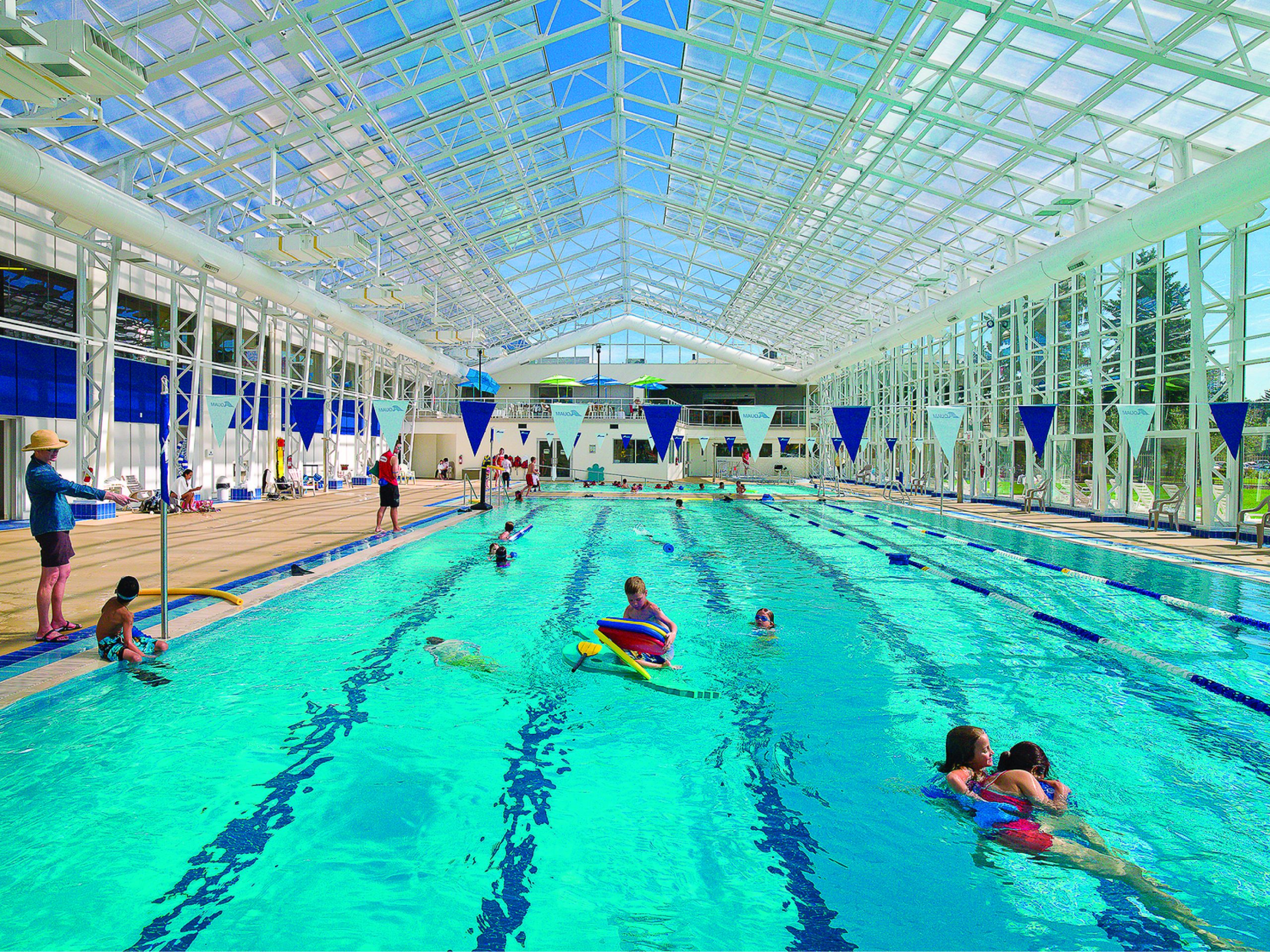 OpenAire's retractable roof over the pool at The Royal Glenora Club in Edmonton, Alberta.