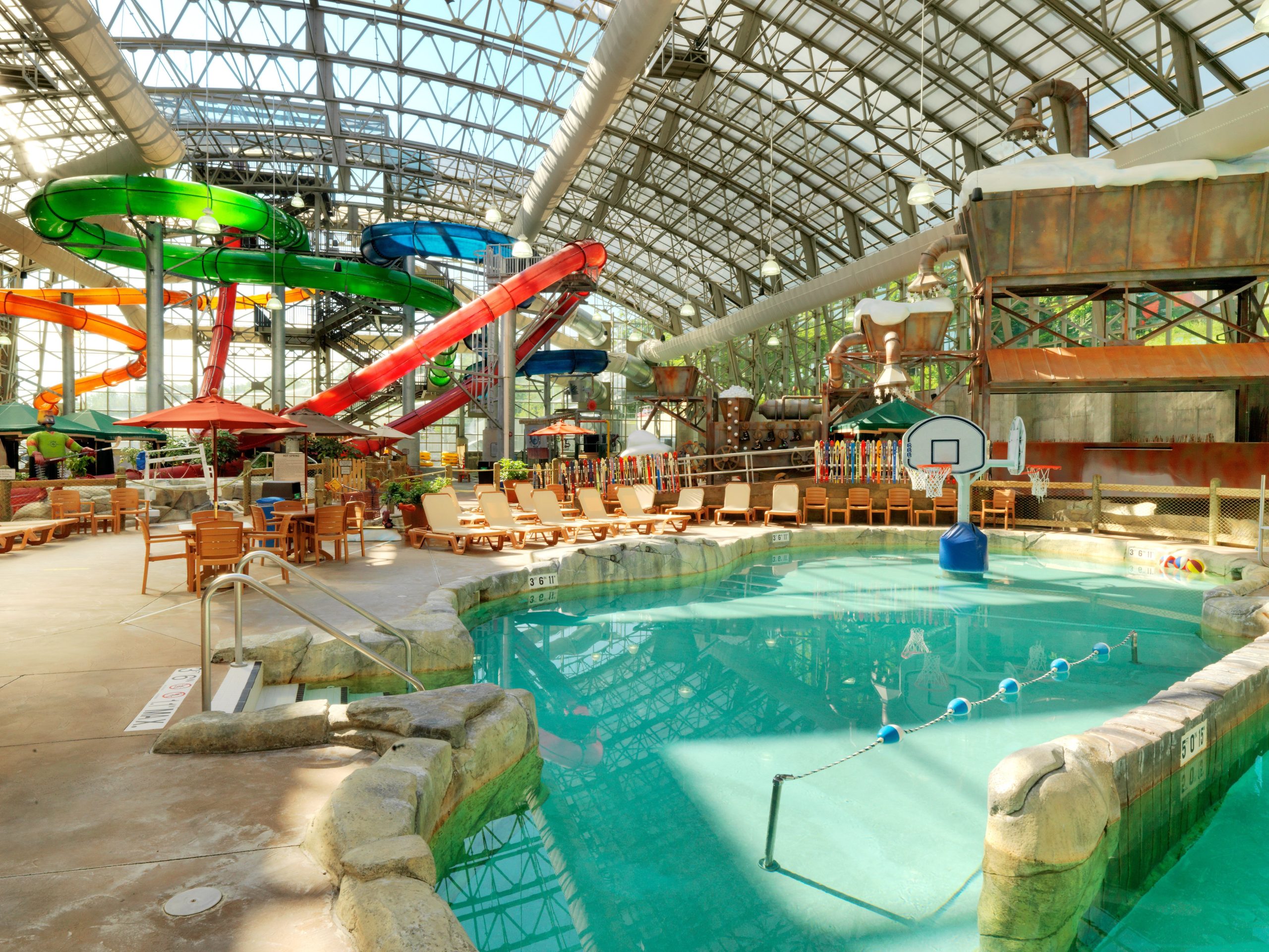 OpenAire's retractable roof over The Pump House Waterpark at Jay Peak Resorts in Jay Peak, Vermont.